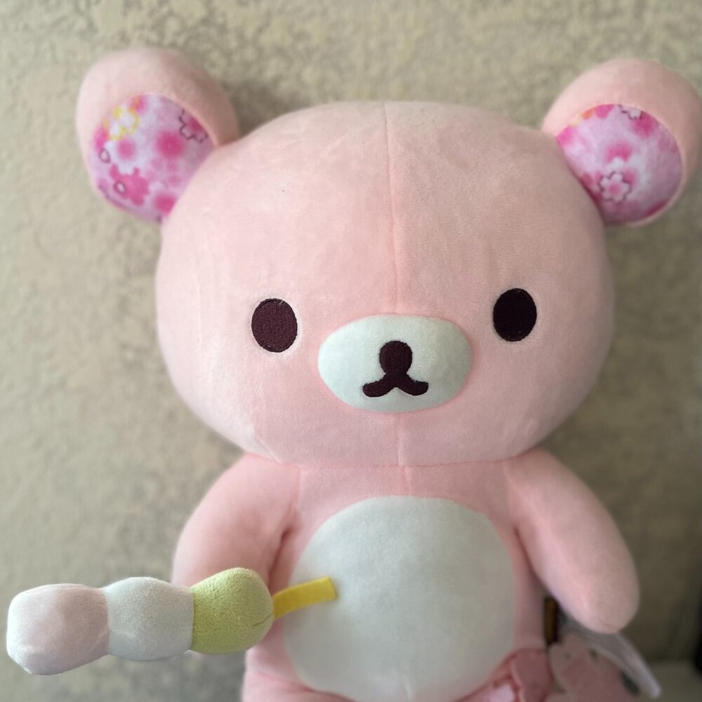 San-X Rilakkuma Pink Cherry Blossom Mochi Dango Anime 15” Plush Stuffed Bear